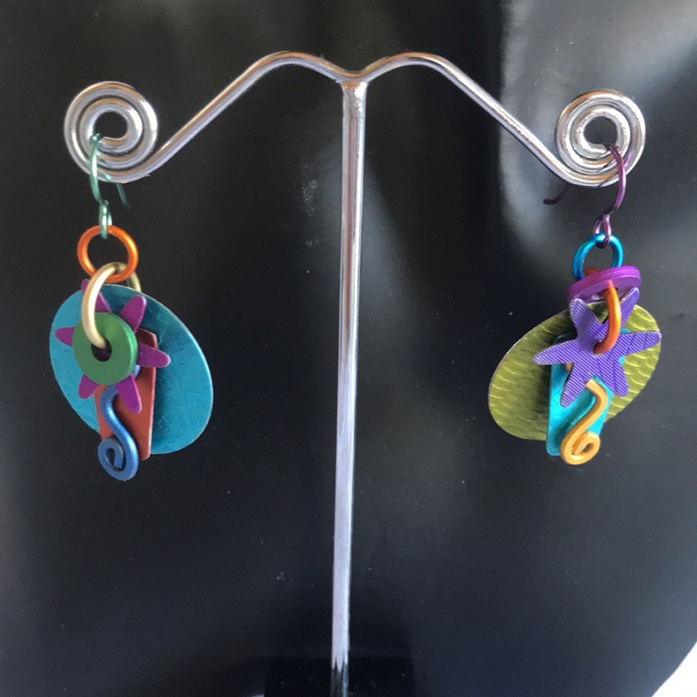 90s Colorful Abstract Dangle Aluminum Earrings